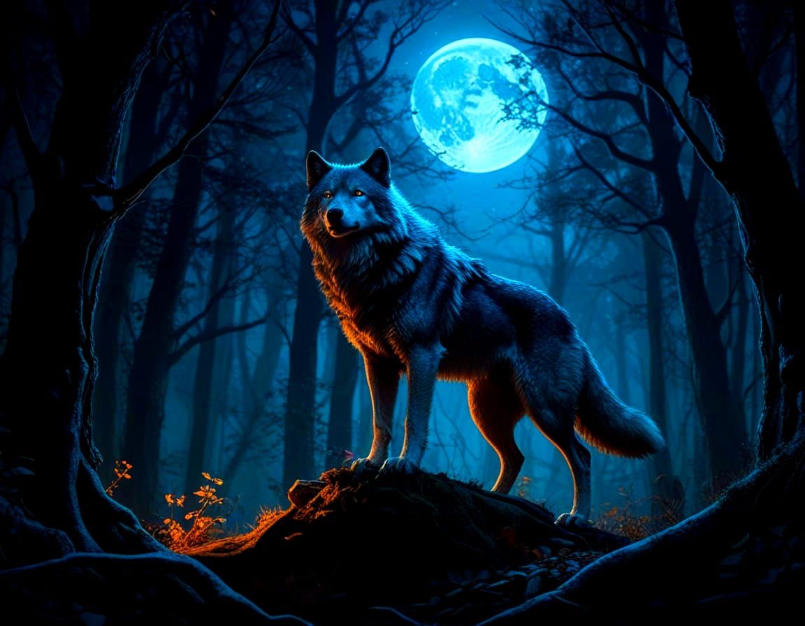 Majestic Wolf Guards Mystical Portal in Autumn Forest