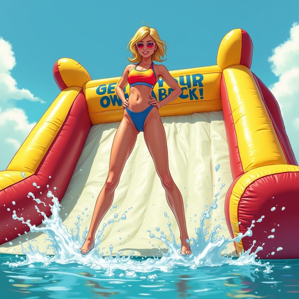 Woman on Dunk Tank Obstacle Course