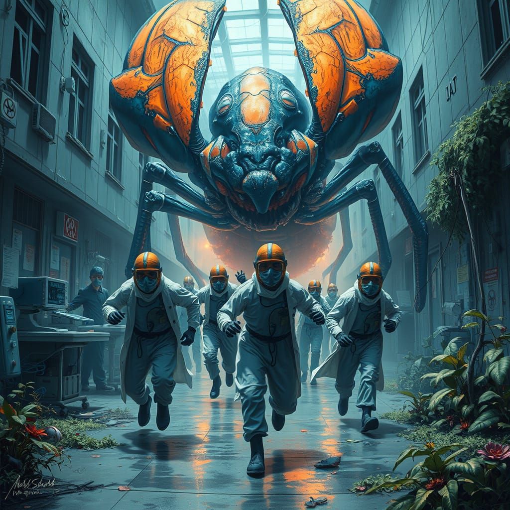 Doctors Fleeing Giant Insect in Quarantined Hospital