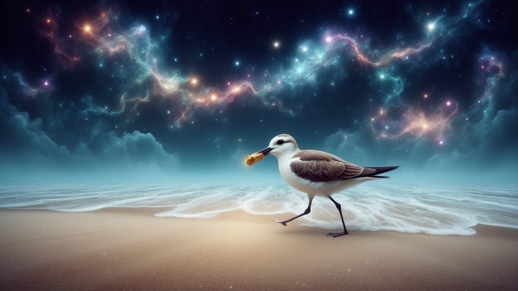 Cosmic Sandpiper on a Nebula Beach
