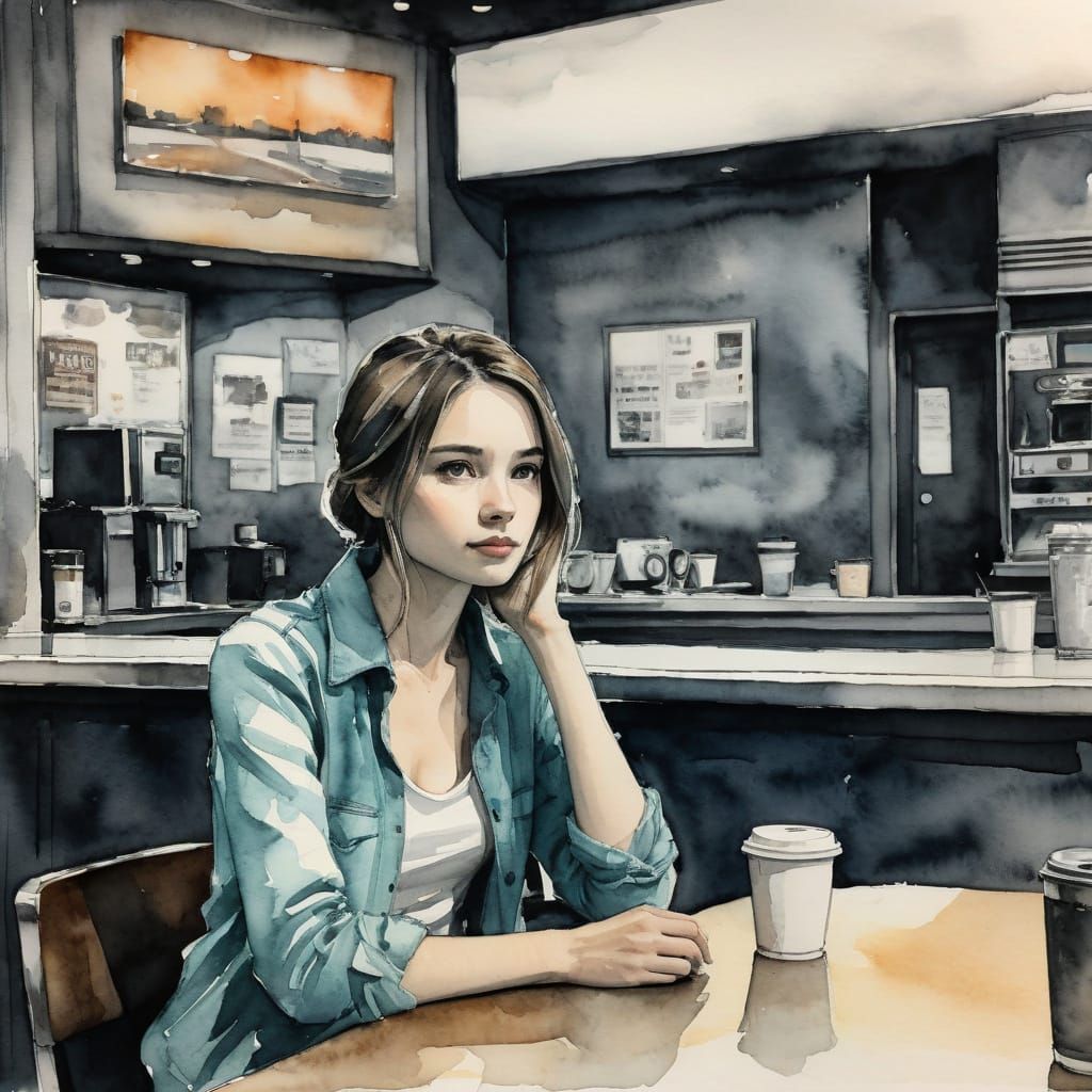 Woman Lost in Thought at a Diner Counter
