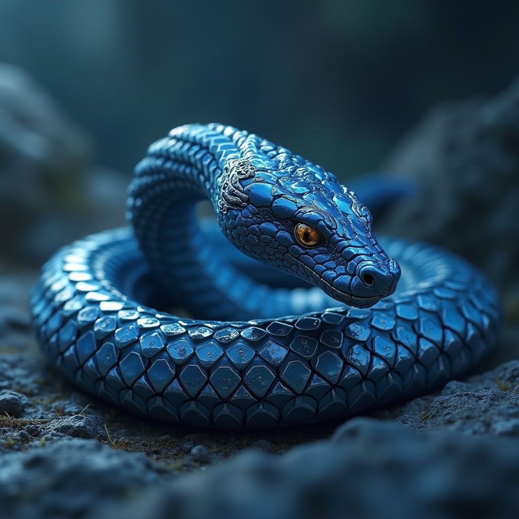 Metallic Snake with Intricate Mech Details in Futuristic Sty...