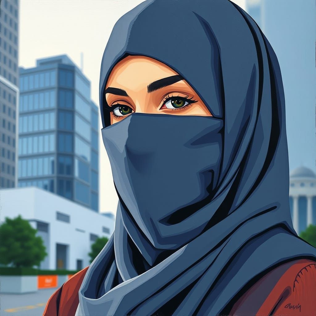 Minimalist Painting of a Woman in Niqab
