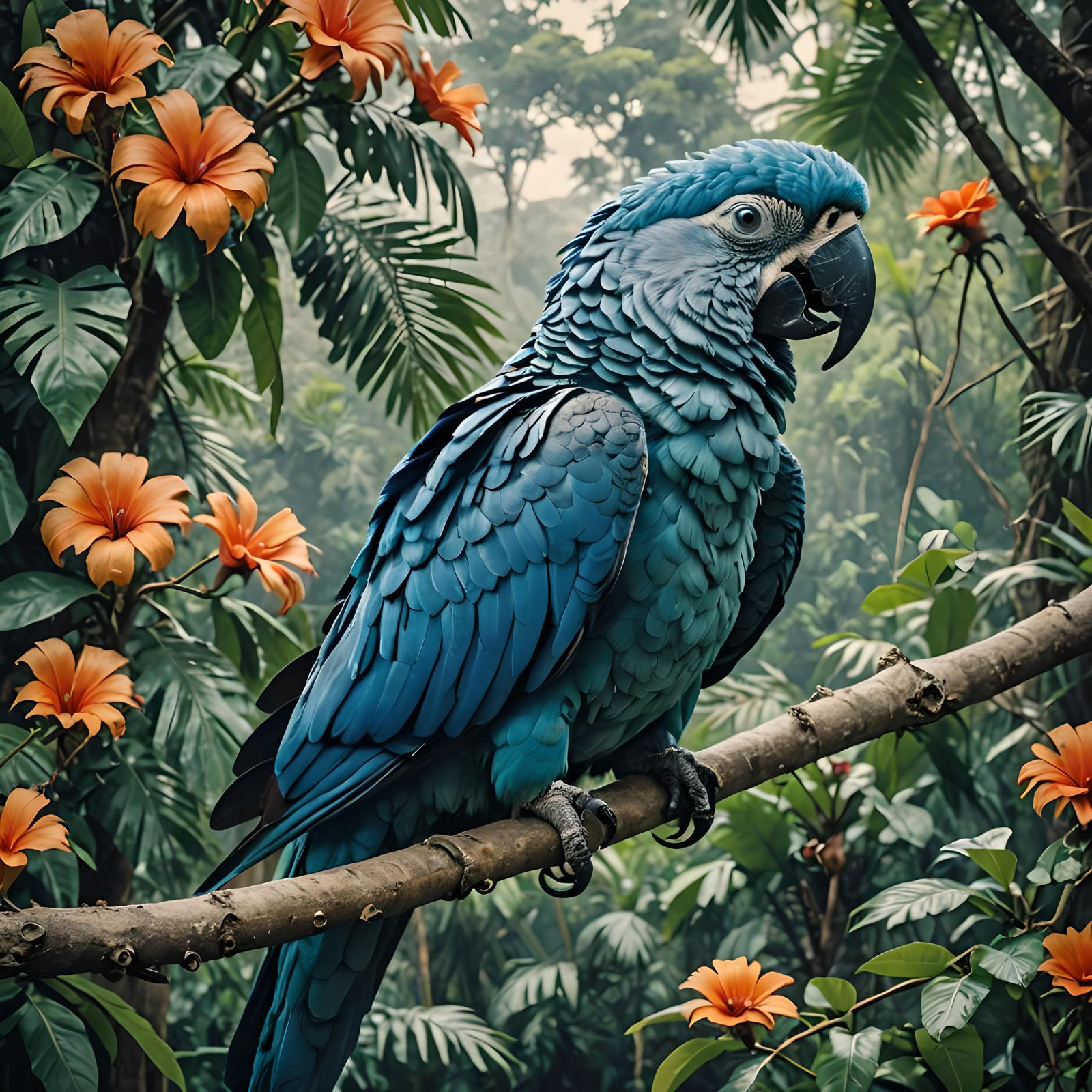 Dramatic Cinematic Portrait of Spix's Macaw