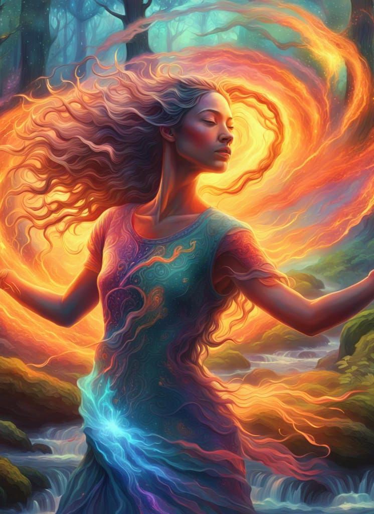 Cosmic Goddess Embodies Elemental Forces in Whimsical Astral...