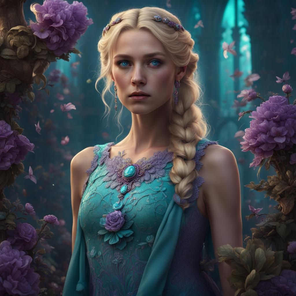 Beautiful Woman in Purple Dress, Fantasy Concept Art