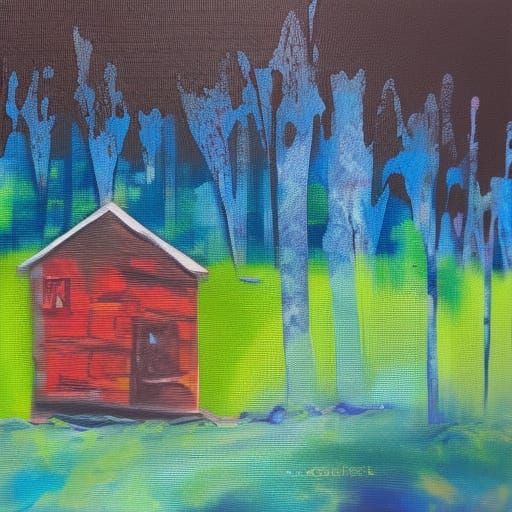 Abstract Cabin in Woods: Acrylic Texture Painting