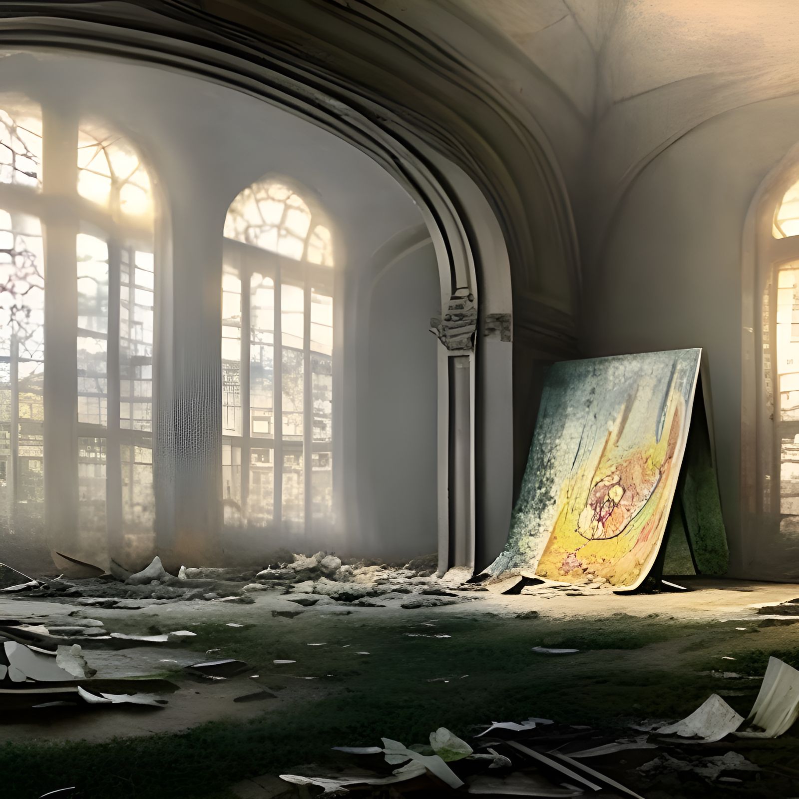 Abandoned Art Gallery in Hyperrealistic Surrealism Style