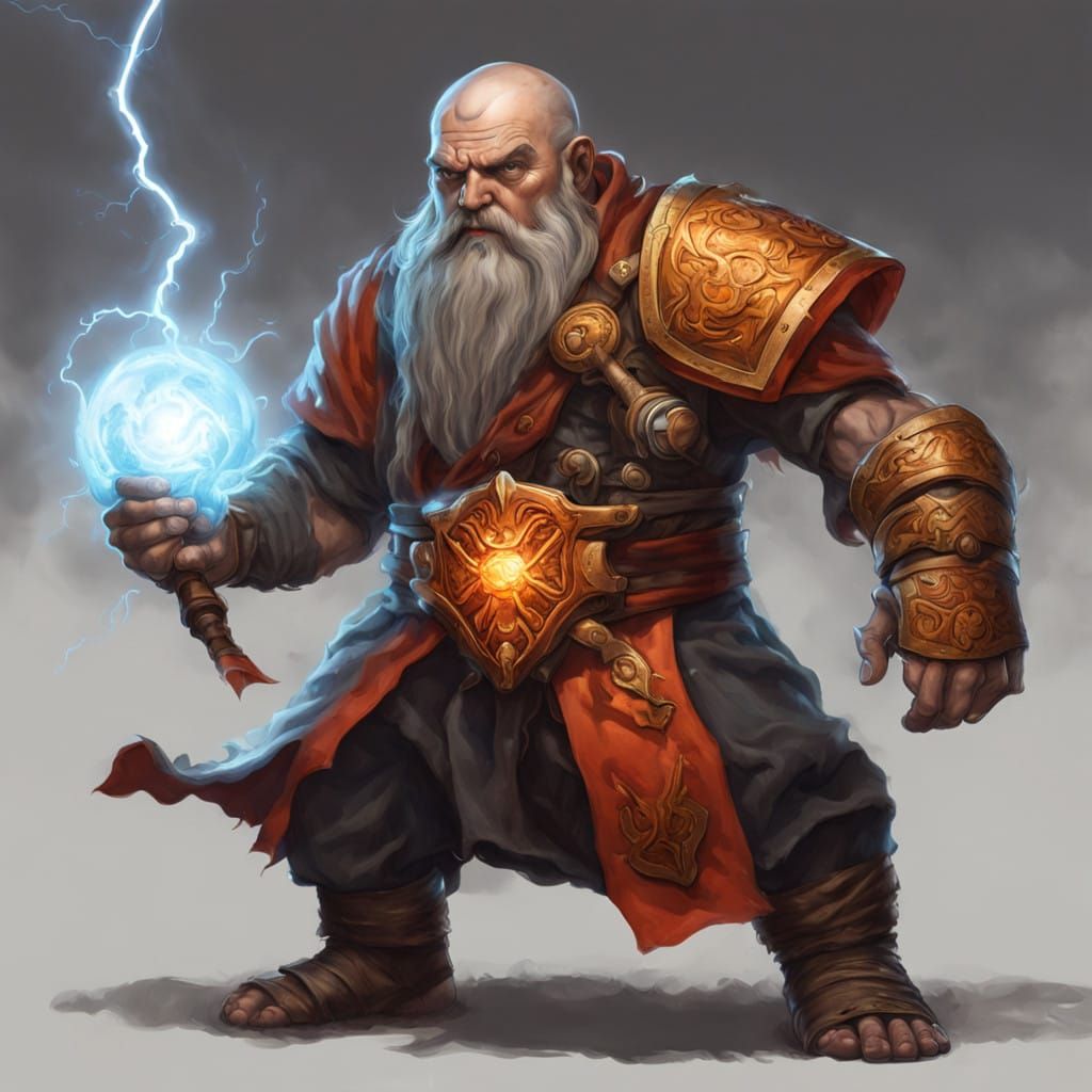 Dwarf Monk Unleashes Magma Lightning Fury