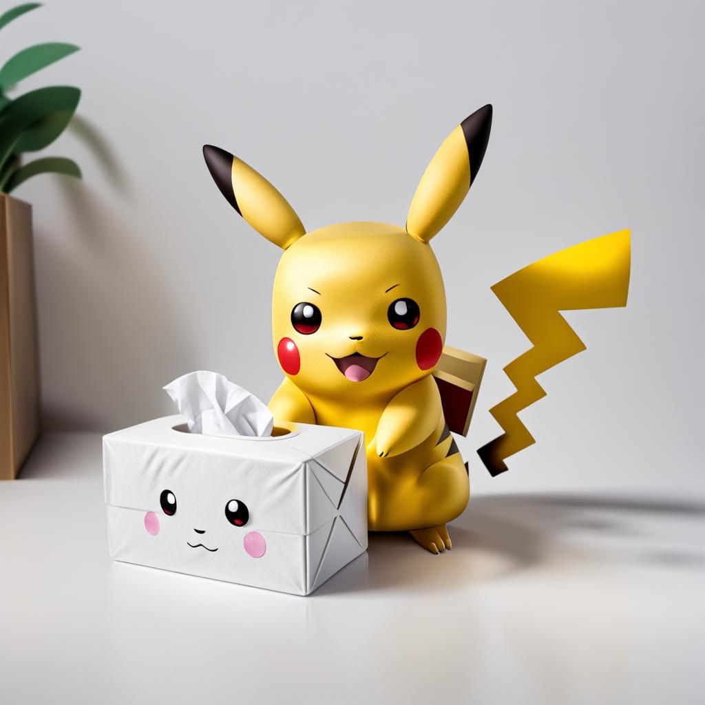 Pikachu with Tissue Box Illustration