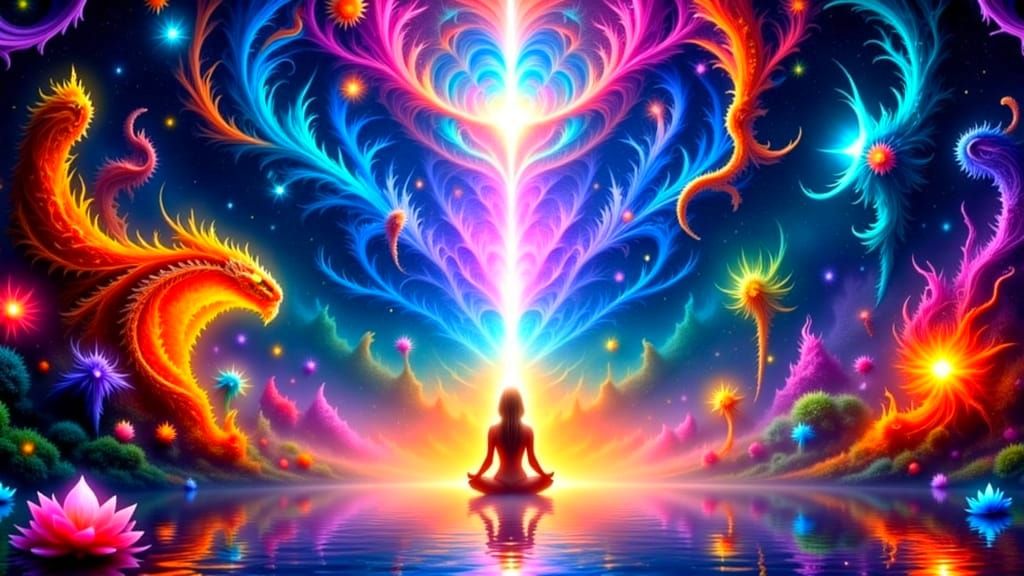 Psychedelic Ayahuasca Vision with Geometric Jungle