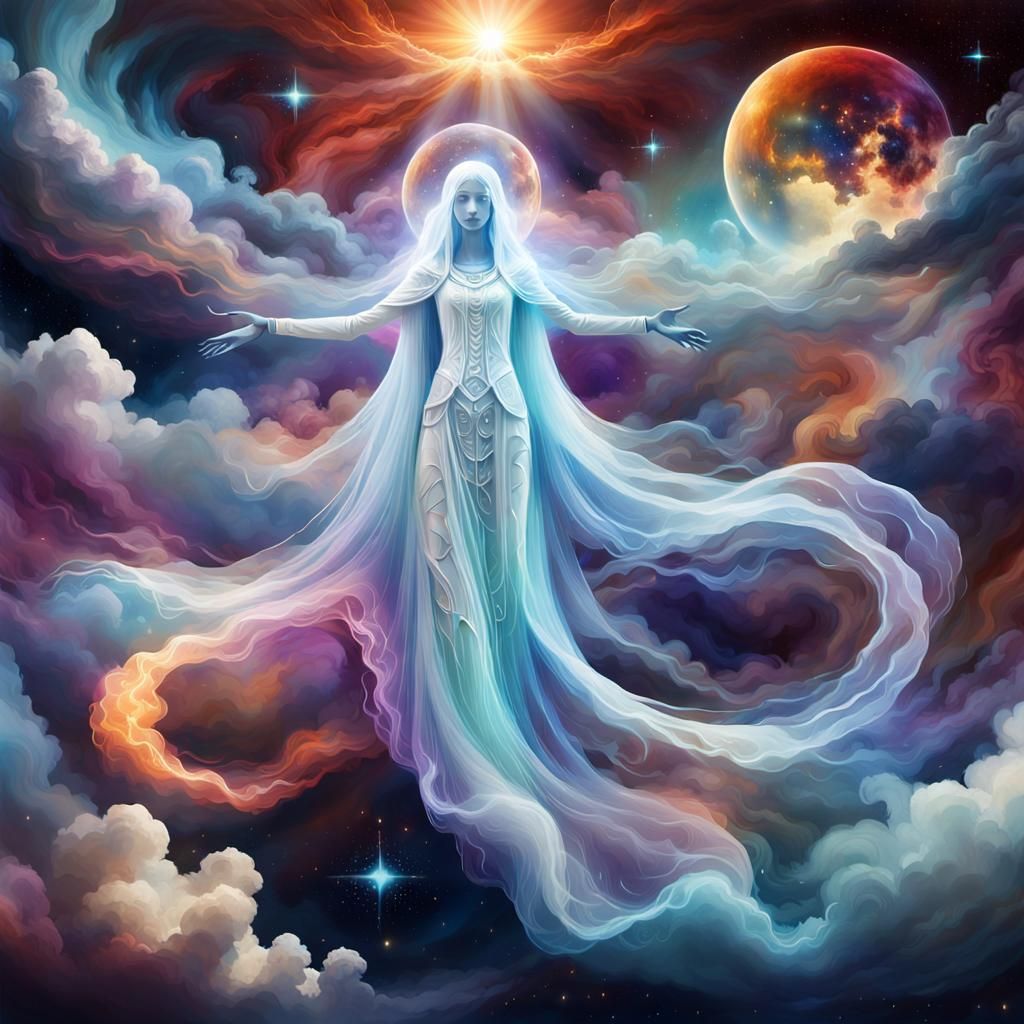 Ethereal Being Emerging from Cosmic Clouds