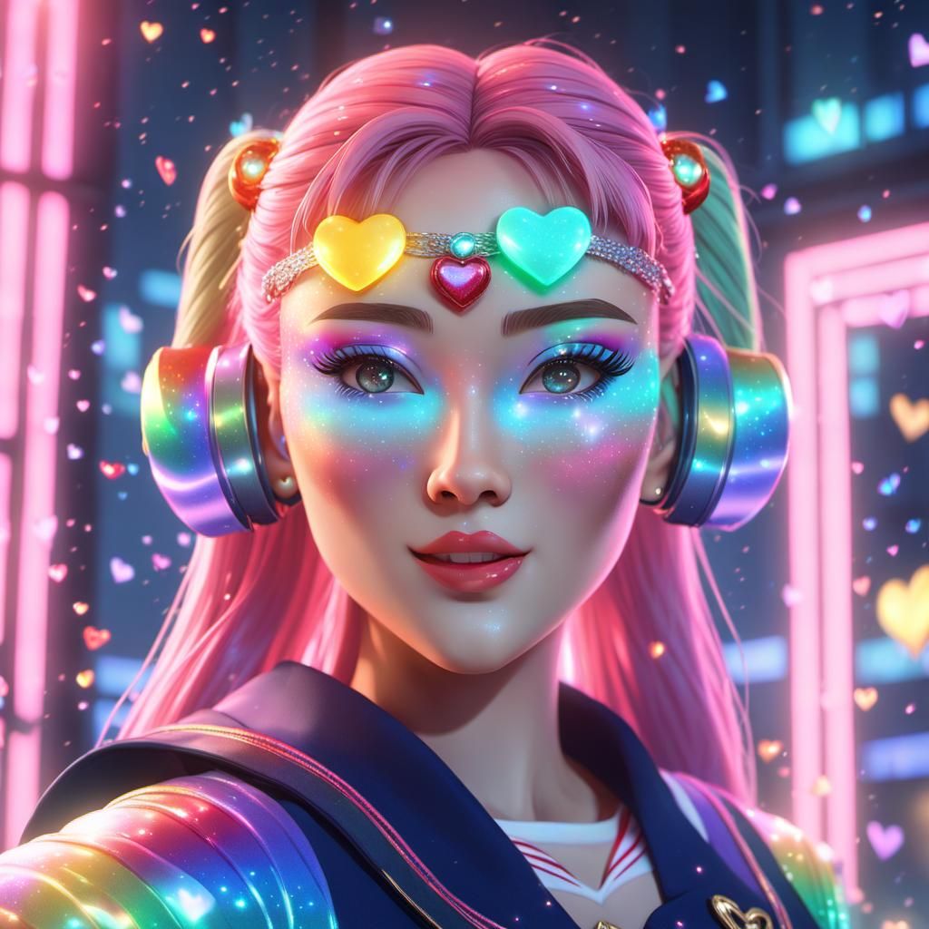 Glittering Sailor Scout in a Heart-Filled Kawaii Dream