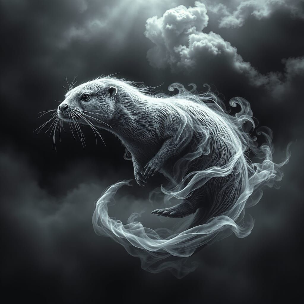 Ethereal Mist Otter in Motion: A Dark Art