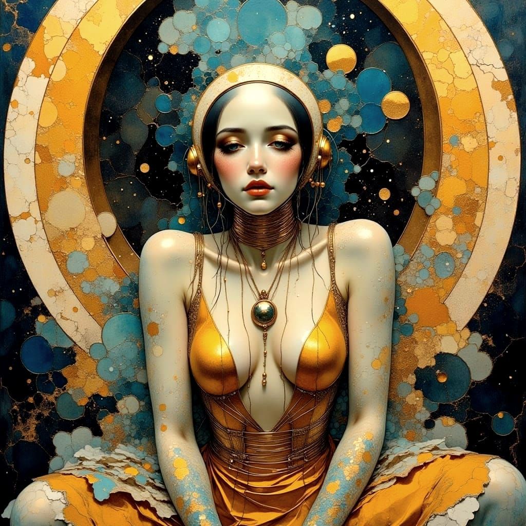 Retro-Futuristic Woman on Alien Planet as Oil Painting