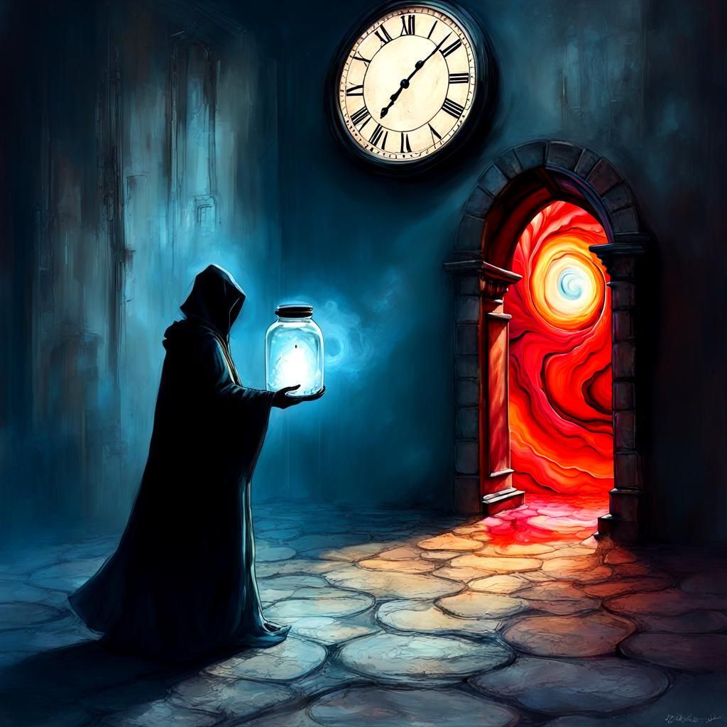 Ethereal Red Swirling Portal in Dark Fantasy Style