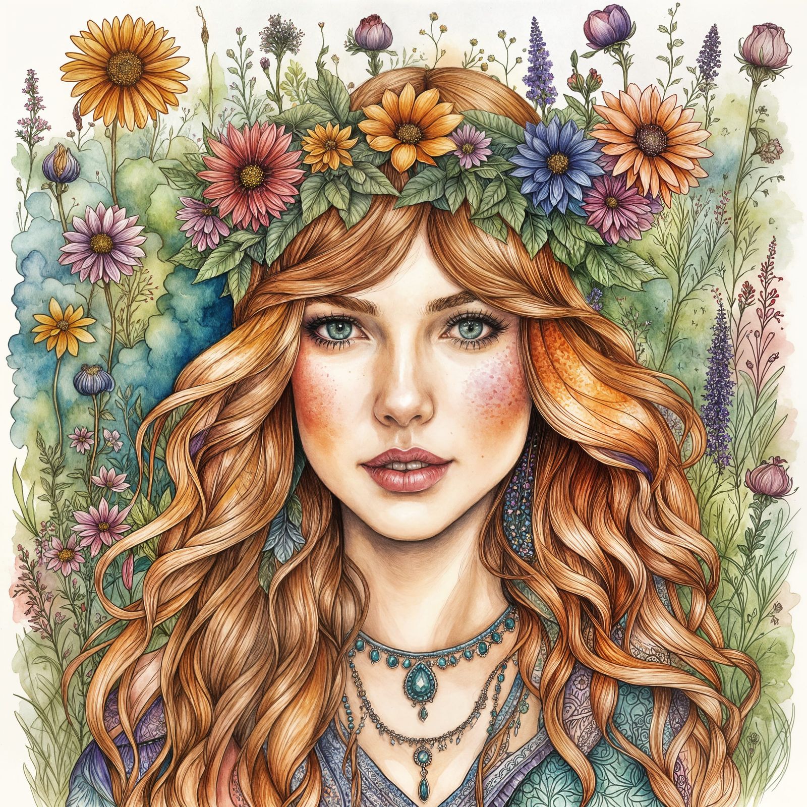 Boho Girl Dancing in Wildflower Meadow