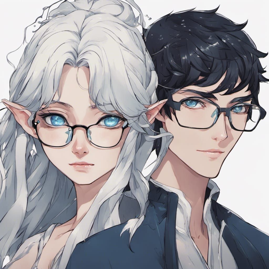 Elf Couple Portrait in Manhwa Art Style