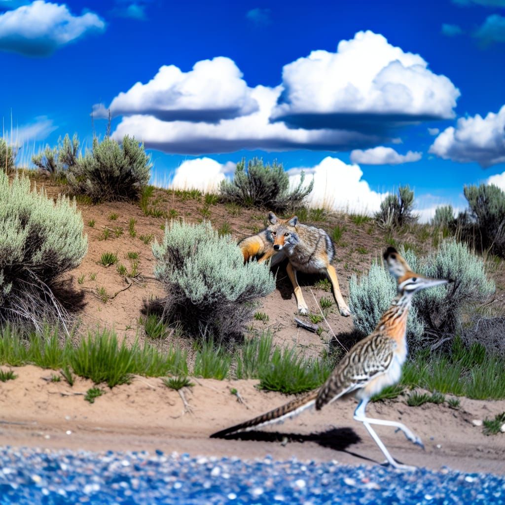 Coyote and Roadrunner in Natural Habitat