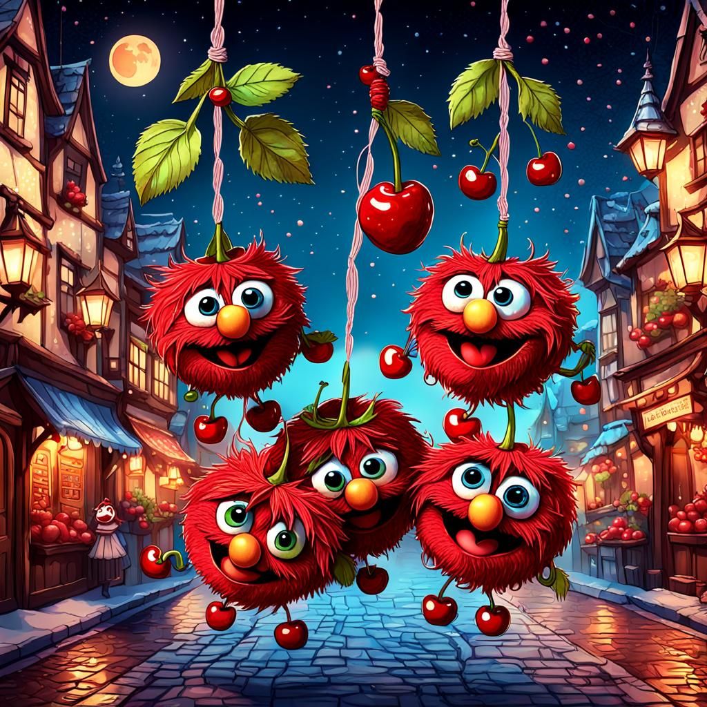 A whimsical 3D illustration depicting adorable cherries as m...