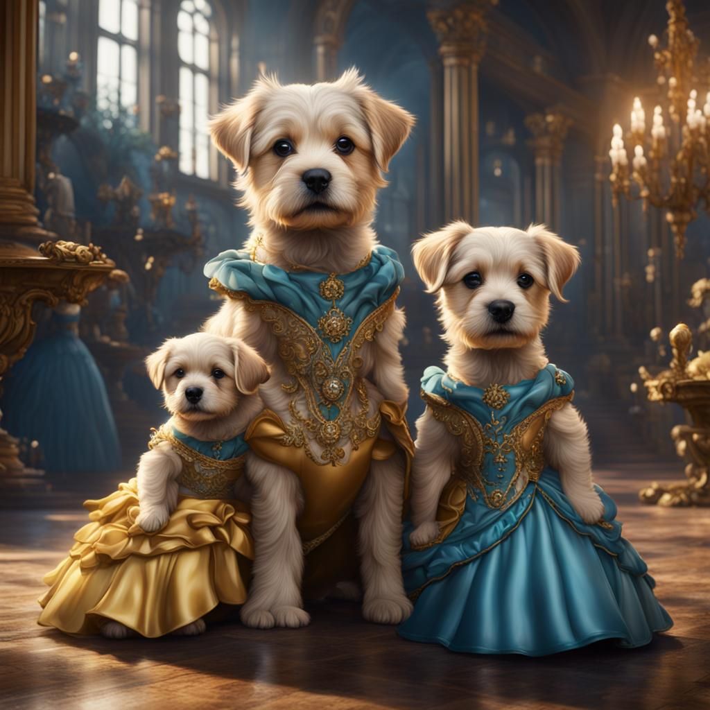 Puppies in Ball Gowns: Detailed Fantasy Concept Art