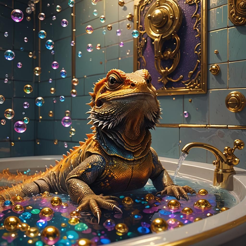 Bearded Dragon's Dreamy Bubble Bath in 8k