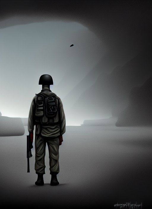 Surreal Lonely Soldier: Hyperdetailed Digital Illustration