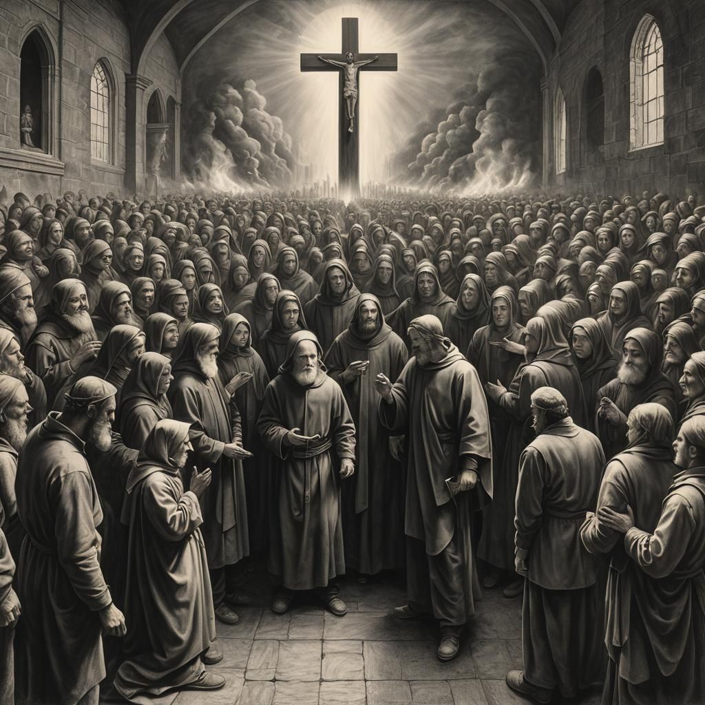 Catholicism versus Evangelism: A Charcoal Drawing