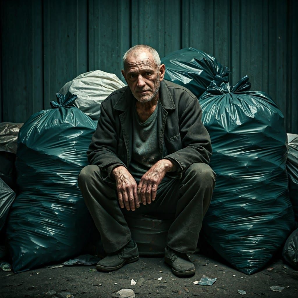 Elderly Man in Urban Decay: Cinematic Realism