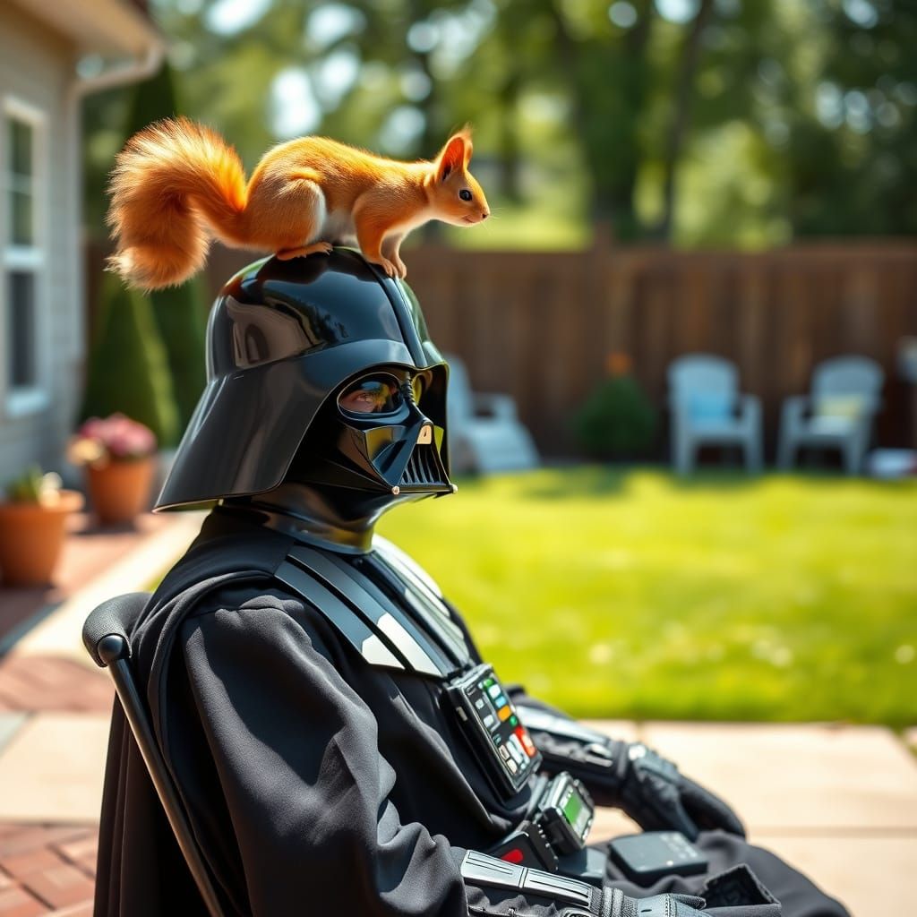 Darth Vader Surrounded by Nature's Whimsy in a Cyberpunk Ins...