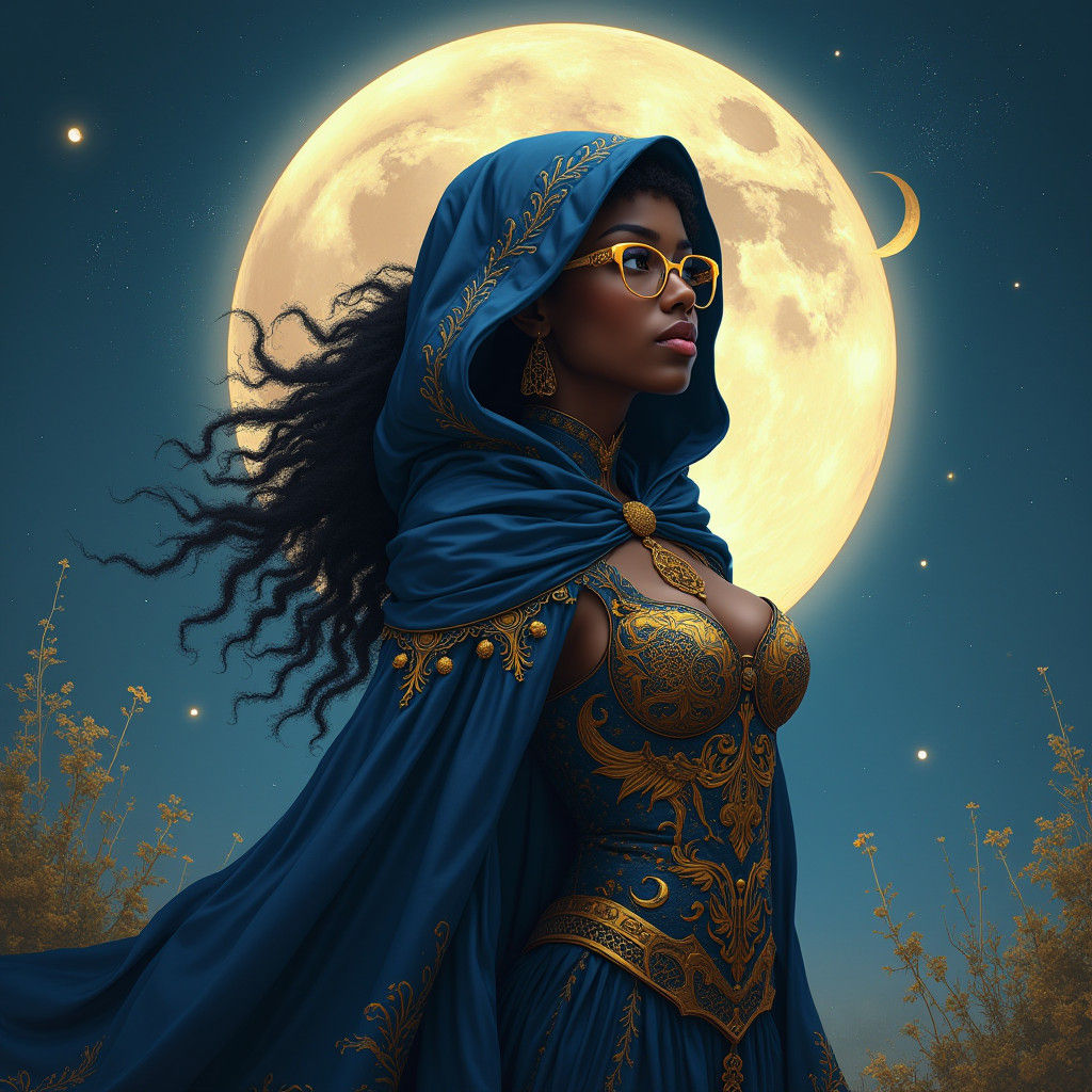 Moon Goddess Warrior in Afrofuturist Style