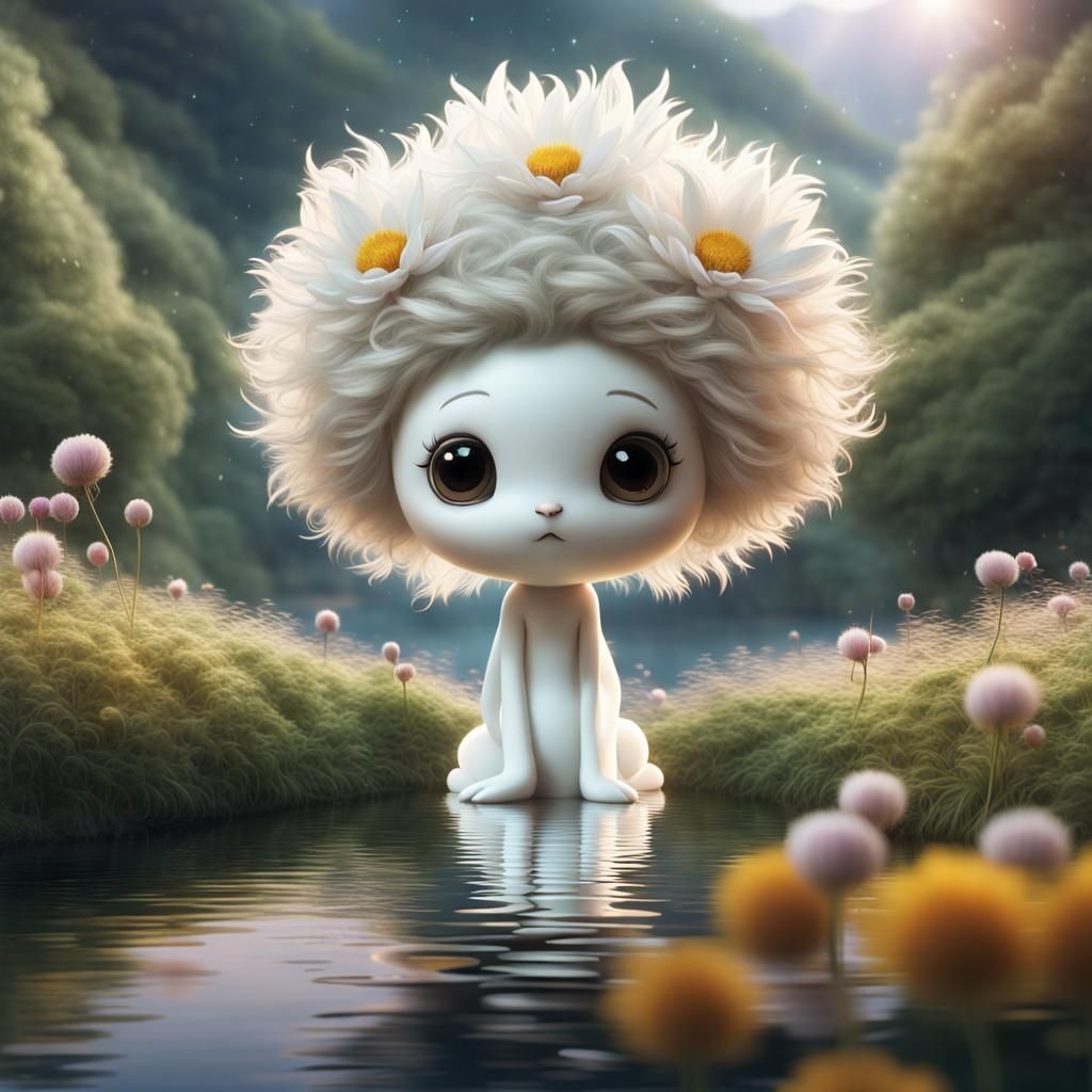 Whimsical Flower Creature in a Digital Painting