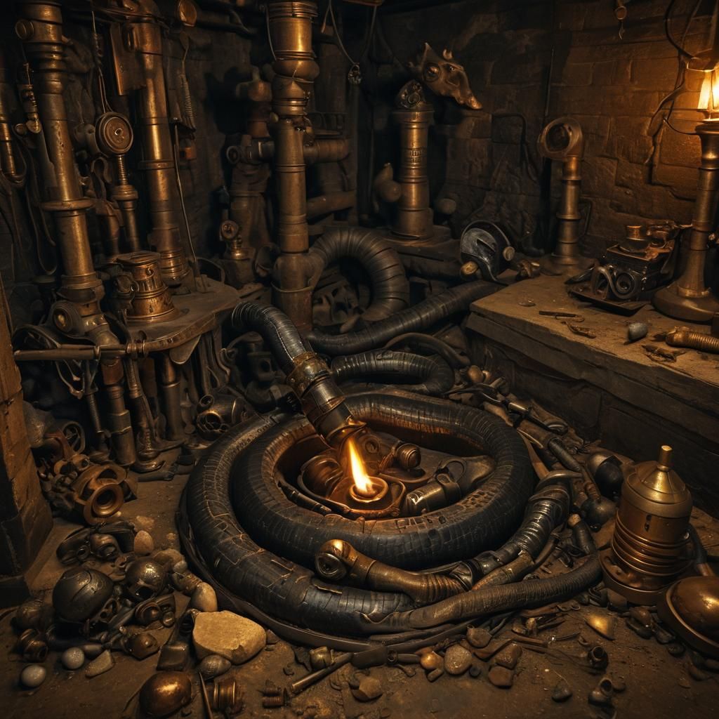 Steampunk Cobra Guarding Eggs in Egyptian Tomb