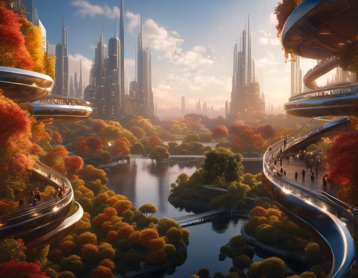 Futuristic Utopian City at Magic Hour
