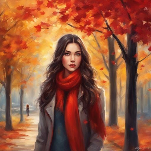 Canadian Student in Autumn Park, Painterly Portrait