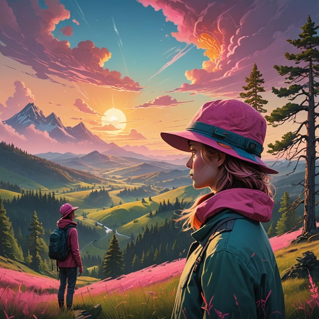 Ethereal Light Hat Sunset Landscape: Matte Painting