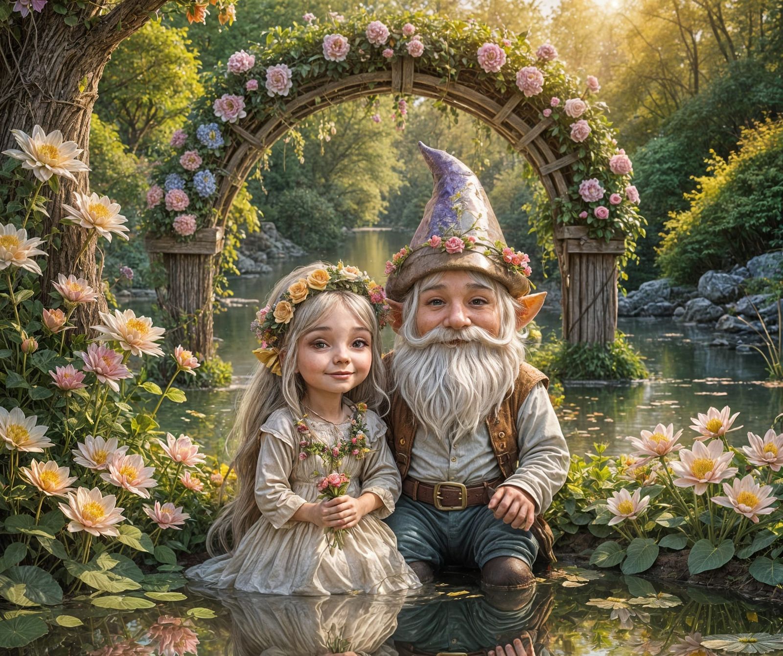 Gnome Wedding at Sunset in Kawaii Style