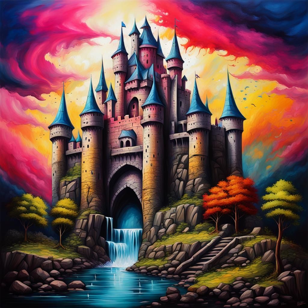 Graffiti Castle in Wilderness: Digital Spray Art