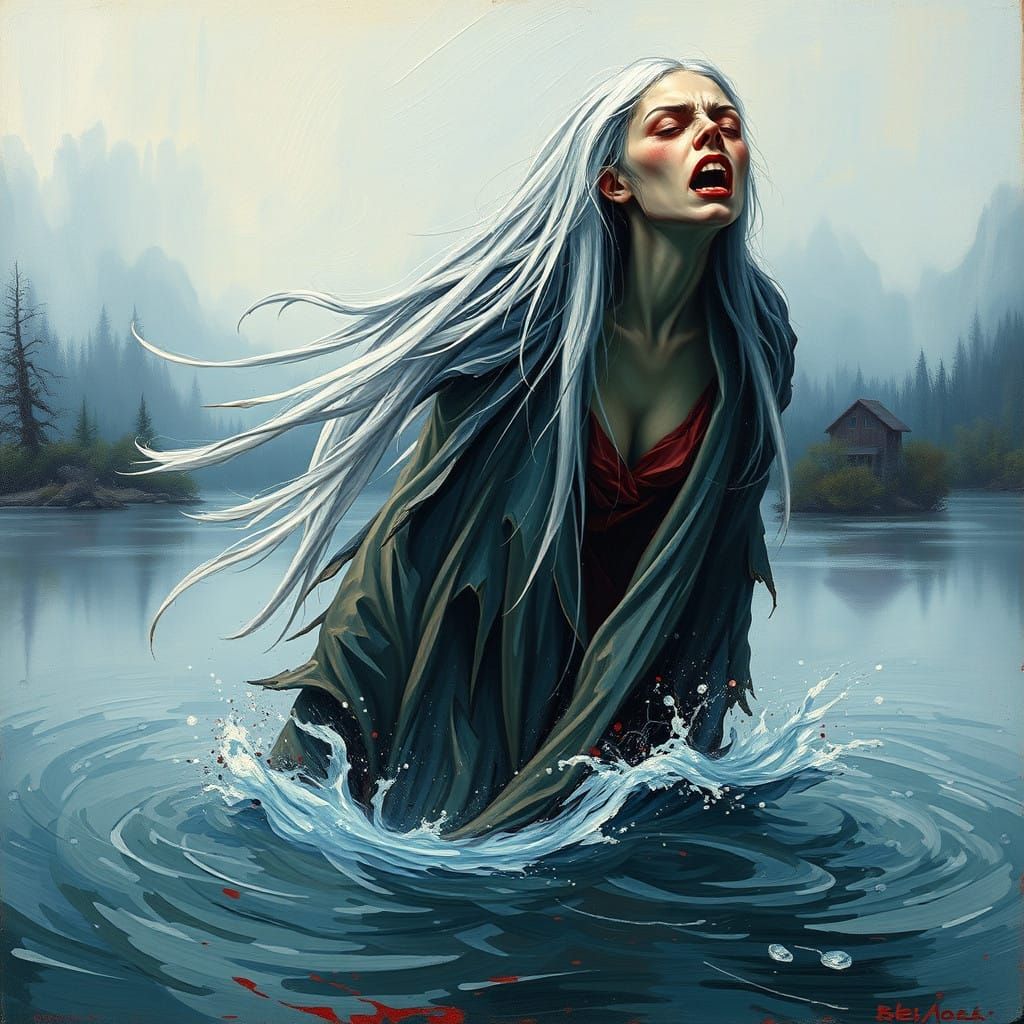 Ethereal Banshee Emerges from Misty Lake
