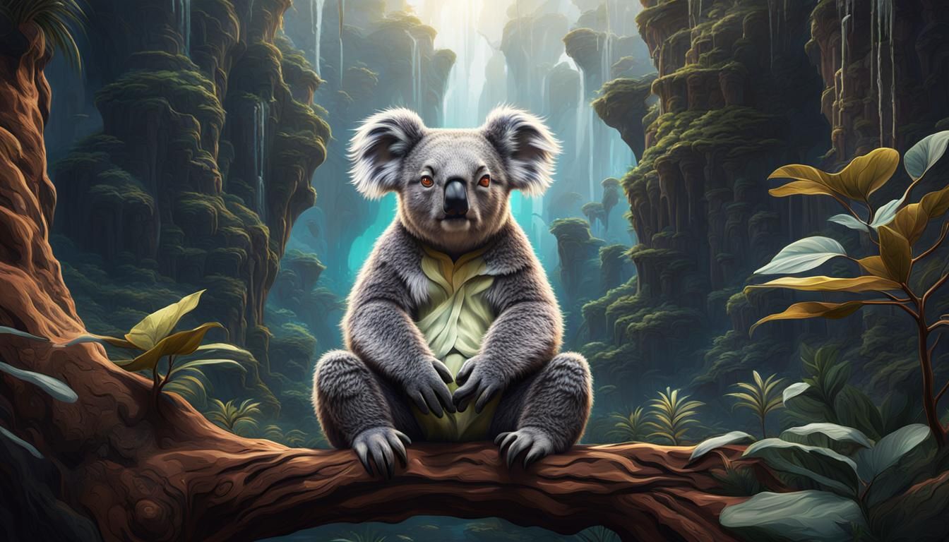 Meditating Koala in Detailed Fantasy Art
