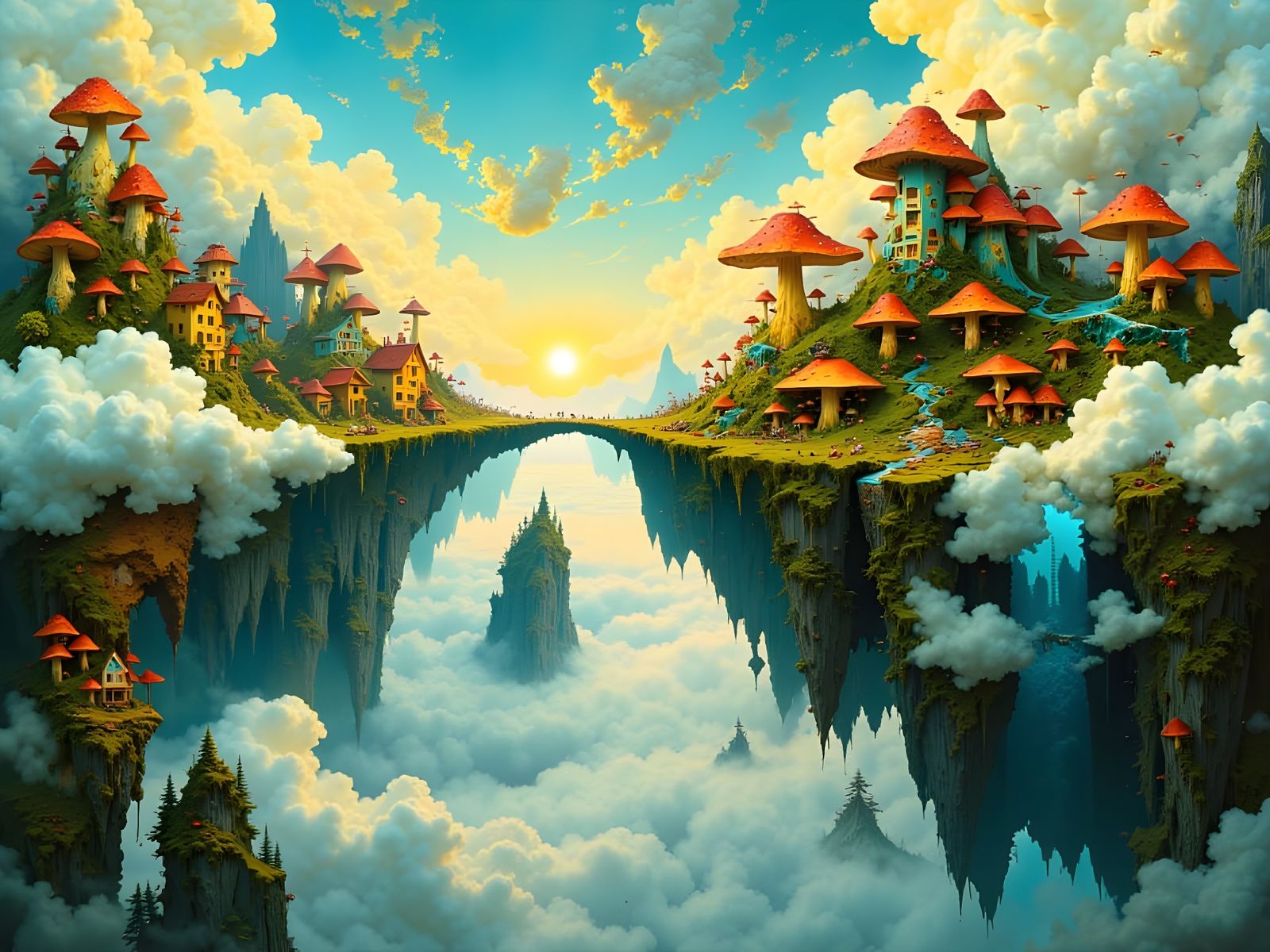 Enchanting Mushroom City in the Clouds
