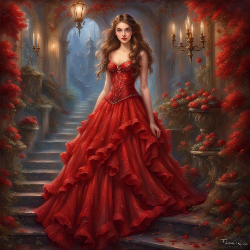 Girl in Red Gown, Ethereal Fantasy Style