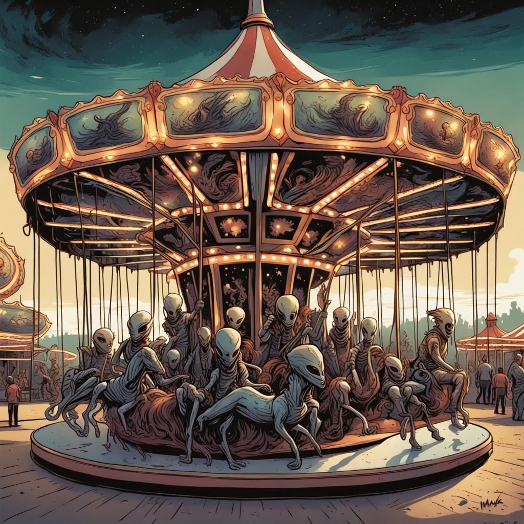 Alien Children's Carousel in Comic Book Art