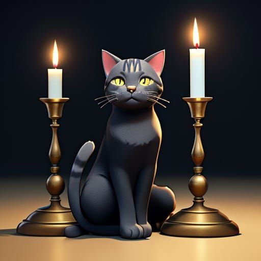 Cinematic Cat and Candle Scene in 3D Game Style