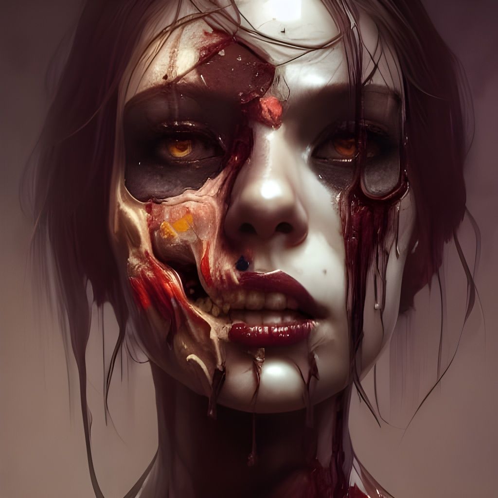 Stripped Zombie Girl Portrait in Hyperdetailed Style