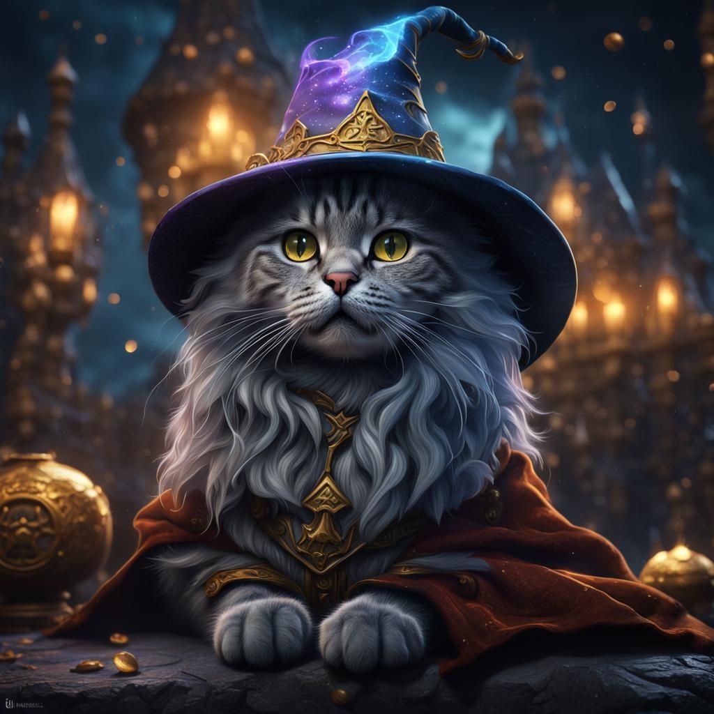 Cat in Wizard Hat: Fantasy Concept Art