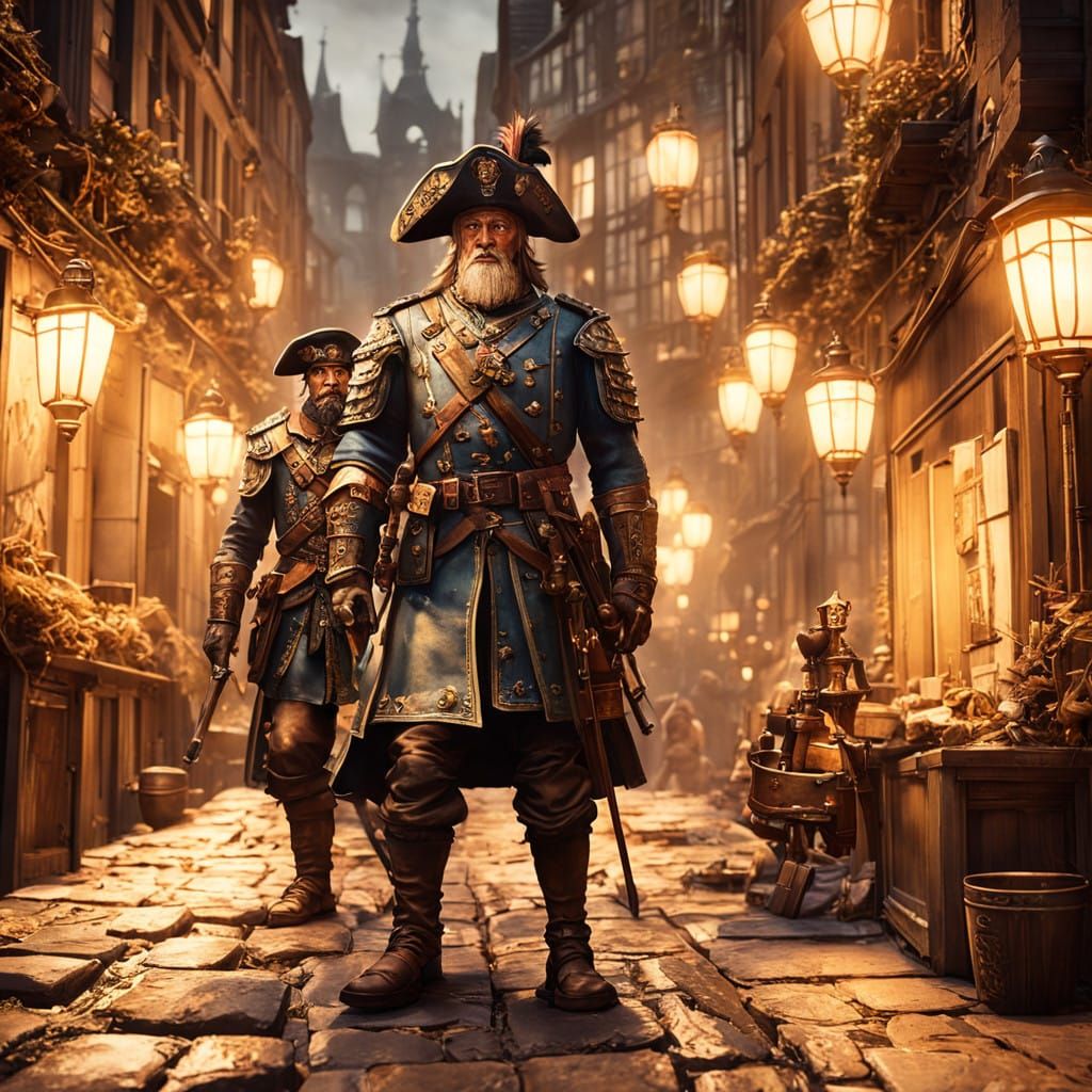 Epic Night Watch Scene in Anton Pieck's Style