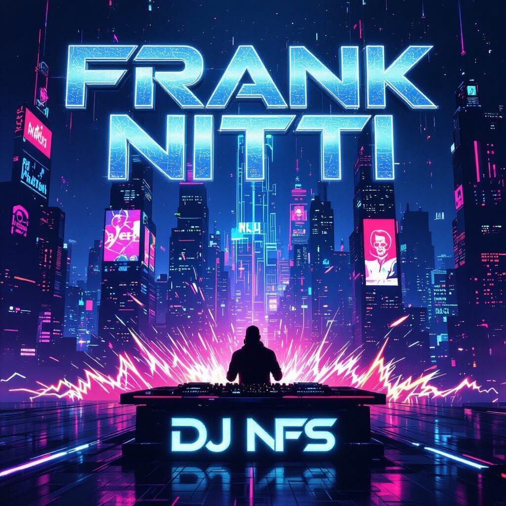 Futuristic Neon Cityscape Album Cover for DJ Frank Nitti