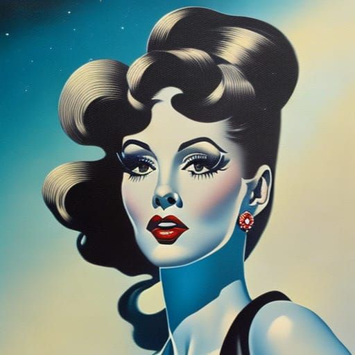Sci-Fi Pinup Girl in Chrome Oil Painting Style