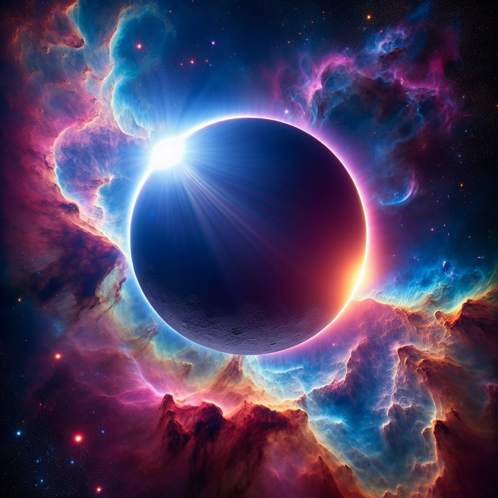Spectacular Solar Eclipse with Cosmic Nebula